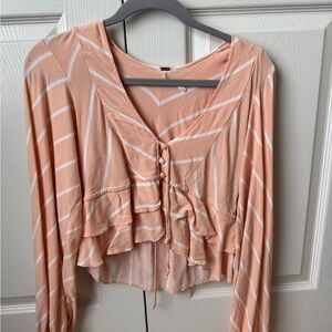 Free People Peach and White Striped Blouse
